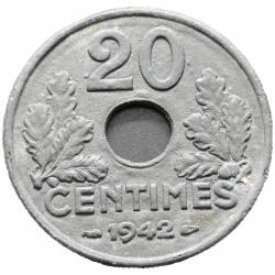 Monnaie France - 1942 - 20 centimes Etat français (lourde) (Grade : TB) - N0000