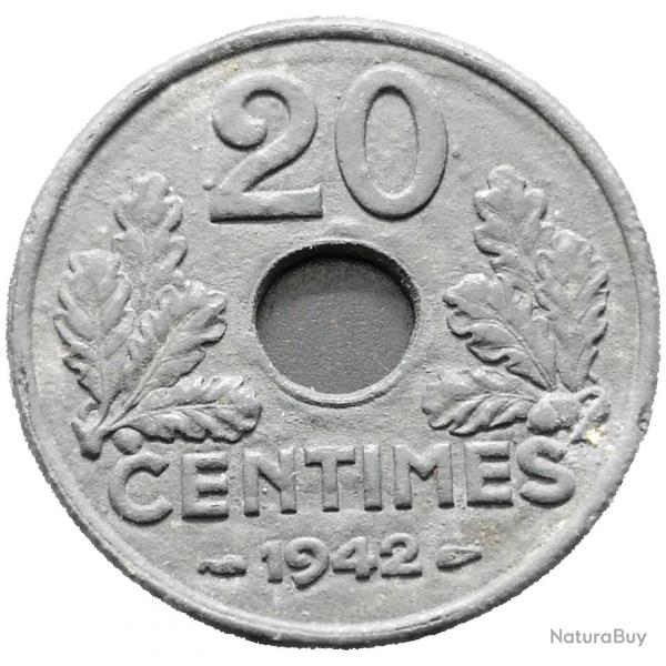 Monnaie France - 1942 - 20 centimes Etat franais (lourde) (Grade : TB) - N0000