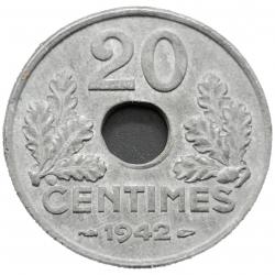 Monnaie France - 1942 - 20 centimes Etat français (lourde) (Grade : TTB) - N0001
