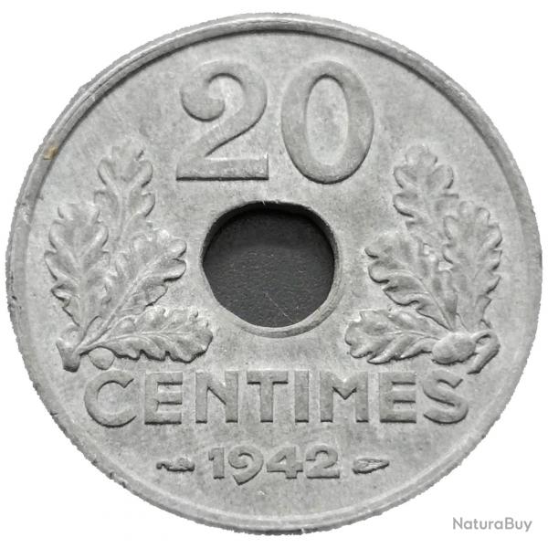 Monnaie France - 1942 - 20 centimes Etat franais (lourde) (Grade : TTB) - N0001