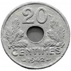 Monnaie France - 1942 - 20 centimes Etat français (lourde) (Grade : AB) - N0002