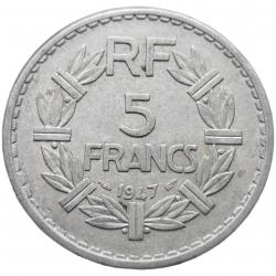 Monnaie France - 1947 9 fermé - 5 francs Lavrillier Aluminium (Grade : TTB) - Ref N0004