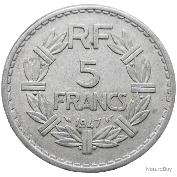 Monnaie France - 1947 9 ferm - 5 francs Lavrillier Aluminium (Grade : TTB) - Ref N0004