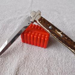 COUTEAU AUTOMATIQUE MANAGIO ITALY CAMPOLIN /ACIER 440C/BOIS DE CERF ET MAILLECHORT /STILETTO MALTAIS