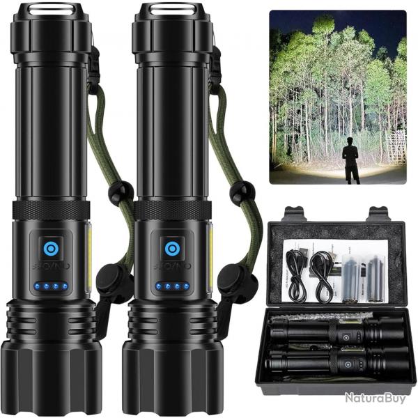 2Pcs Lampe Torche LED 1000000 Lumens Ultra Puissante Batterie 5000Ah  7 Modes tanche IPX7 A+++