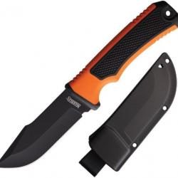 Couteau de Chasse Buschraft Marbles Manche Orange Black Lame Acier Inox Etui Nylon