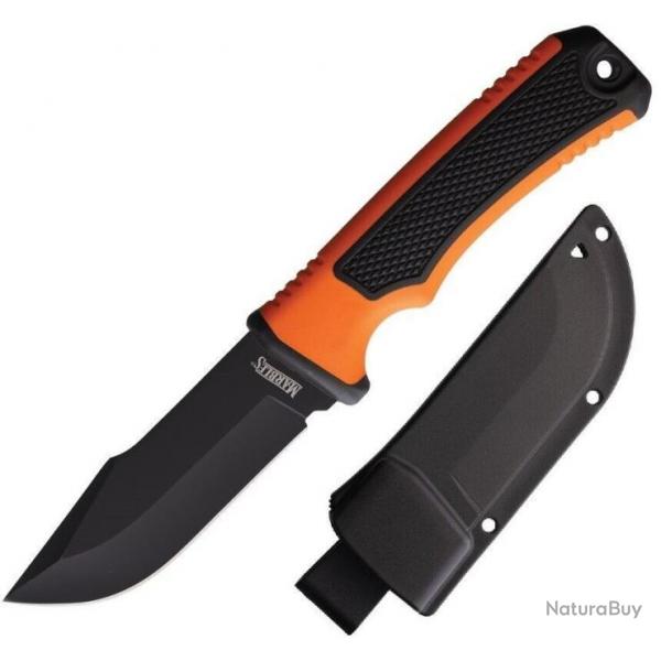 Couteau de Chasse Buschraft Marbles Manche Orange Black Lame Acier Inox Etui Nylon