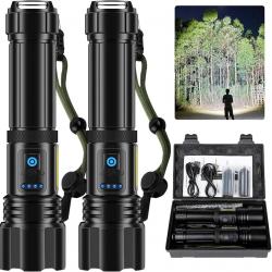2Pcs Lampe Torche LED 1000000 Lumens Batterie 5000Ah Ultra Puissante Étanche 7 Modes IPX7 A+++
