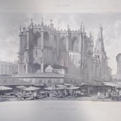 Vend lithographie originale de cathédrale intérieur extérieur datnt du 18 ème siecle