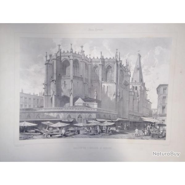 Vend lithographie originale de cathdrale intrieur extrieur datnt du 18 me siecle