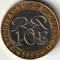 Pièce de Monnaie MONACO - PRINCIPAUTÉ DE MONACO -10 Francs - Sceau des Grimaldi 1993