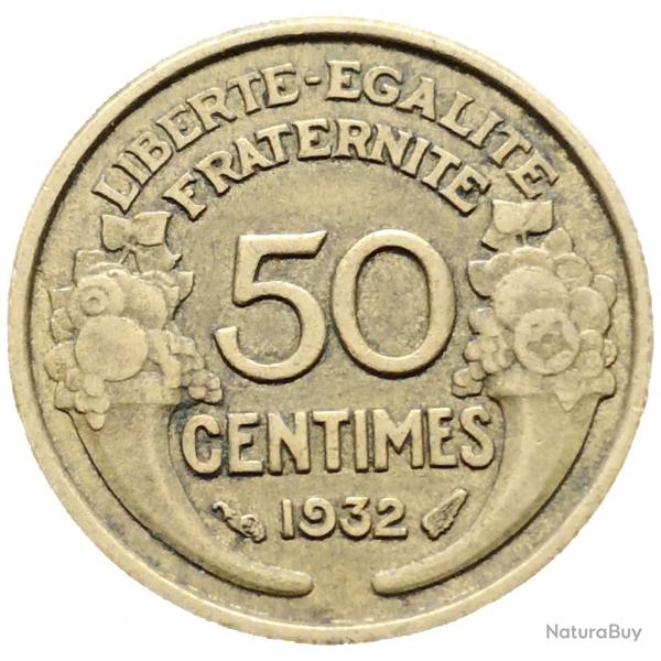 Monnaie France - 1932 9 et 2 ouverts avec raisin - 50 centimes Morlon Cupro (Grade : TB)-Ref N0013