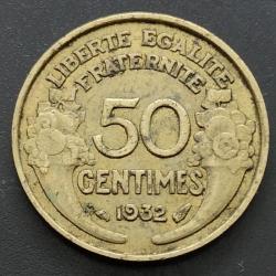 Monnaie France - 1932 9 et 2 ouverts avec raisin - 50 centimes Morlon Cupro (Grade : AB)-Ref N0312