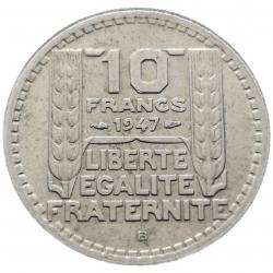 Monnaie France - 1947 B - 10 francs Turin grosse tête (Grade : TB) - Ref N0014