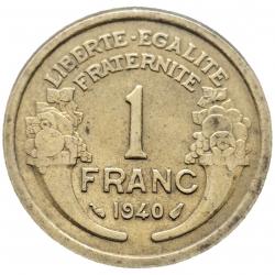 Monnaie France - 1940 - 1 franc Morlon Cupro-aluminium (Grade : TB) -Ref N0018