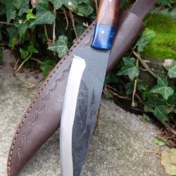 Couteau de Gaucho Argentin Bowie Lame Acier Carbone 1075 Etui Cuir Manche Bois Fabric Artisanale
