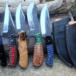 LOT DE 5 Couteau de Chasse Skinner Lame Acier Carbone 1075 Black Manche Bois Etui Cuir Artisanale