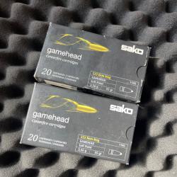 Lot de 2 boites de 20 cartouches SAKO gamehead 222 Rem MAGNUM 55gr