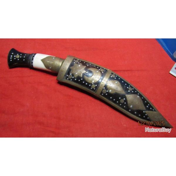 couteau khukuri dague 37cm Gurkhas Nepal Inde Pakistan os corne Lame paisse et laiton grav