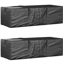 Sac rangement coussins jardin lot de 2 noir 135x40x55 cm PE pratique protection extérieur
