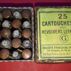 Boite complète 25 Cartouches Gevelot 7MM à Broche Poudre Noire pour revolver Lefaucheux