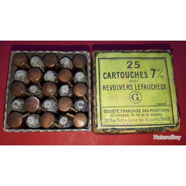 Boite complte 25 Cartouches Gevelot 7MM  Broche Poudre Noire pour revolver Lefaucheux