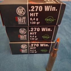 LOT DE 3 BOITES DE 270 WIN RWS HIT GREEN 130 GRAINS
