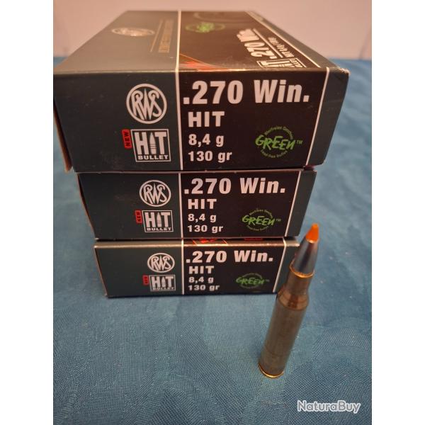 LOT DE 3 BOITES DE 270 WIN RWS HIT GREEN 130 GRAINS