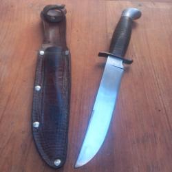 Grand Couteau de Chasse SABATIER Manche en Cuir avec  Étui en cuir