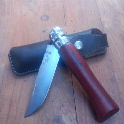 Joli Couteau OPINEL N9 INOX Manche en PADOUK avec Étui en Cuir