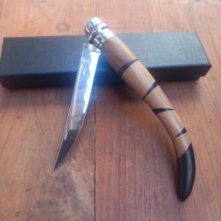 Joli Couteau OPINEL N10 INOX ÉFFILÉ Manche en Bois de Olivier/Ébéne