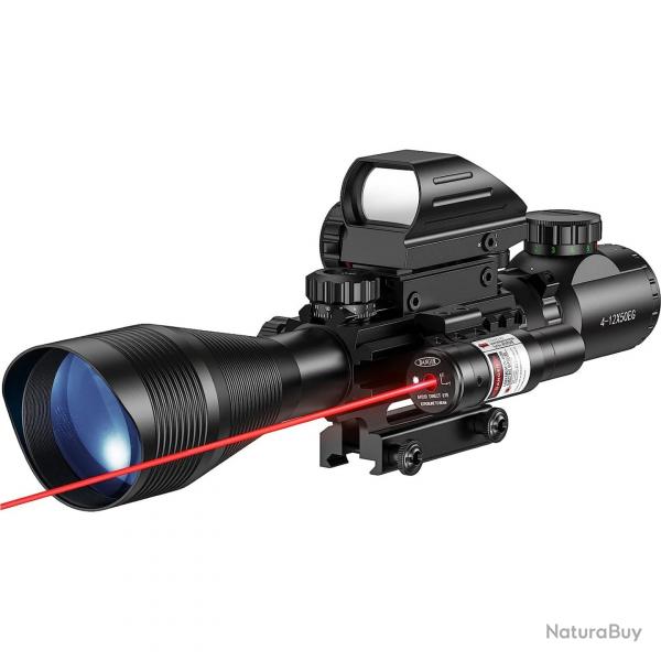 Lunette de Vise MidTen 4-16x50 AO Tlmtre Intgr Double Eclairage rouge/vert Viseur Laser Rouge