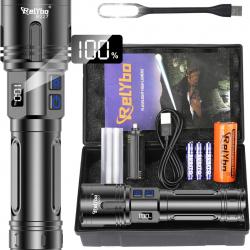 Lampe Torche LED Tactique 1000000 Lumens XHM90.2 Ultra Puissante Étanche IPX6 Rechargeable USB