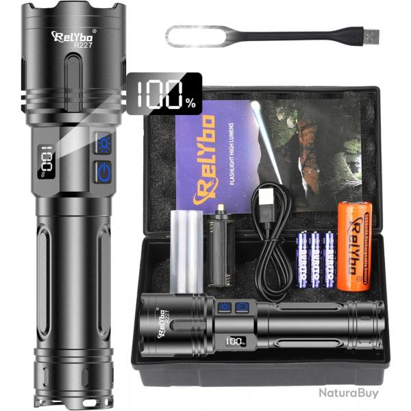 Lampe Torche LED Tactique 1000000 Lumens XHM90.2 Ultra Puissante tanche IPX6 Rechargeable USB