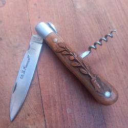 Magnifique Couteau LE PROVENÇAL CRÉATION G.JULIEN Manche en Olivier Sculpté avec Tire Bouchon