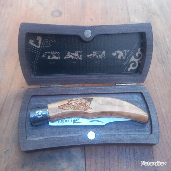 Joli Couteau Portuguais MARTINS PALACOULO INOX Manche en Olivier avec crin en Bois