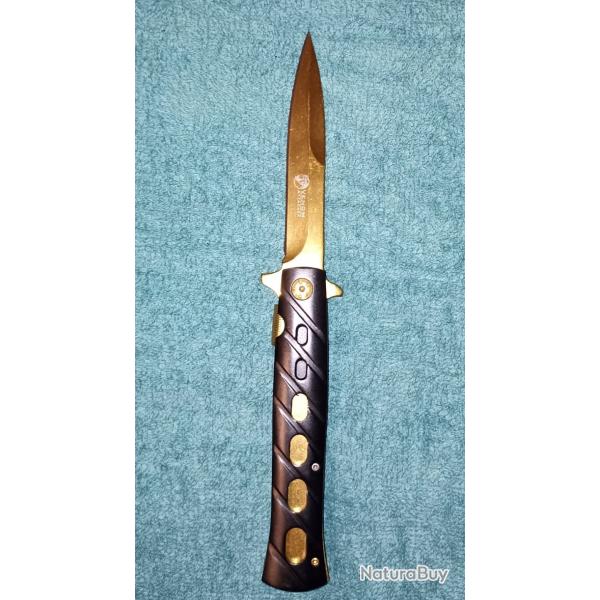 Couteau  ouverture assiste, lame dore