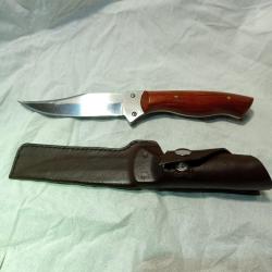 Couteau 440C santal rouge et son étui cuir
