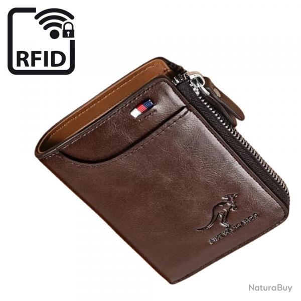 Portefeuille Marron Fonc Homme Scuris Protection Anti-RFID, Compact et Robuste - Envoi France