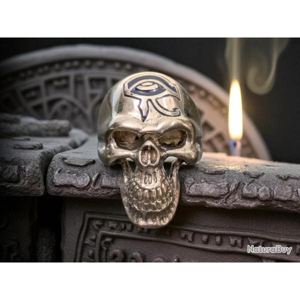 Bague Chevaliere Tete de Mort il d'Horus en Laiton T63 -  sceau Egyptien egypte magie esoterisme