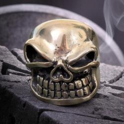 Bague Chevaliere Tete de Mort Stylisee en Laiton T63 - Gothique Biker Harley custom davidson indian