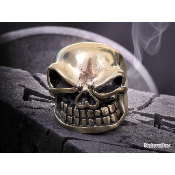 Bague Chevaliere Tete de Mort Stylisee en Laiton T63 - Gothique Biker Harley custom davidson indian