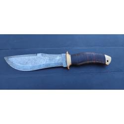 Ancien couteau manche rondelle cuir Damas