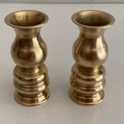 Atypique Duo de Bougeoirs Porte-Cierges Chandeliers Laiton Tourné Massif