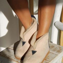 Chaussons Femme et Hommes chauds et hauts en peau d'agneau 39 beige naturel (v)