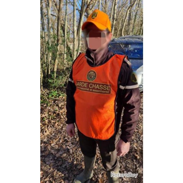 Pack Casquette + Chasuble garde chasse orange fluo controle battue