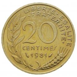 Monnaie France - 1981 - 20 centimes Marianne Cupro (Grade : TTB) - Ref N0216