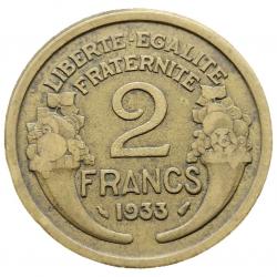 Monnaie France - 1933 2 de la valeur faciale fin - 2 francs Morlon Cupro (Grade : TB) - Ref N0030