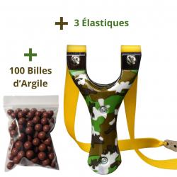 Lance-pierre Motif Camouflage ABS - Fronde avec 3 Élastiques et 100 Billes Biodégradables - Loisirs