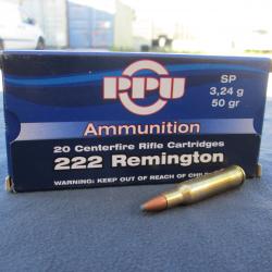 20 Cartouches en 222 REMINGTON 50 gr SP de PPU(Partizan)